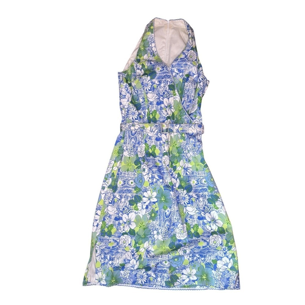 Talbots Floral Midi Dress Blue Green Size 8 Spring Wedding Guest - Picture 2 of 9